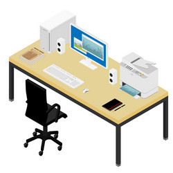 Working place desk and armchair computer laptop vector