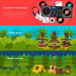 ethnic music flat horizontal banners set vector