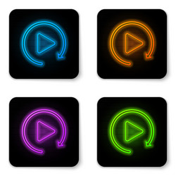 glowing neon video play button like simple replay vector image