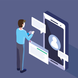 man with smartphone screen and mobile applications vector image