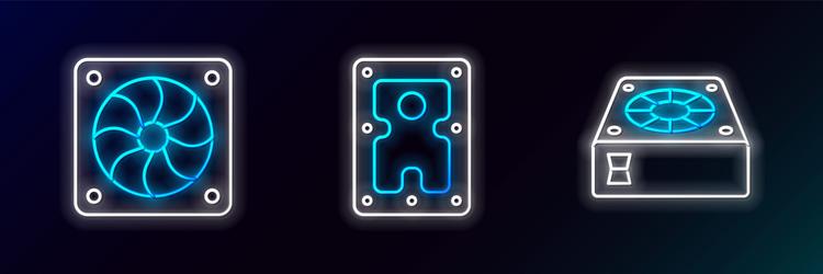 set line computer cooler and hard disk drive hdd vector image