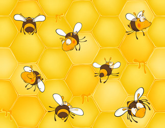 Bees and honeycomb seamless pattern vector