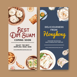 Dim sum flyer design with spring roll steamed bun vector