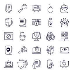 hack information line style icon set design vector image