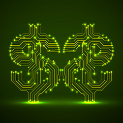 Neon symbol of dollar in mirror image circuit vector