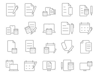 Office and workspace icons set editable stroke vector