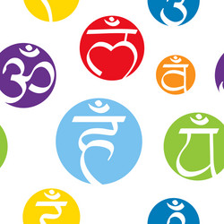 seamless pattern with signs and names of chakras vector image