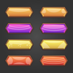 gem game hexagon buttons with wood frame set vector image