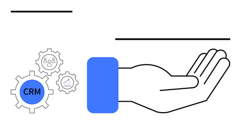 open hand positioned near crm-related gears vector image