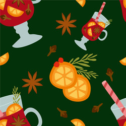 Seamless pattern with mulled wine in flat vector