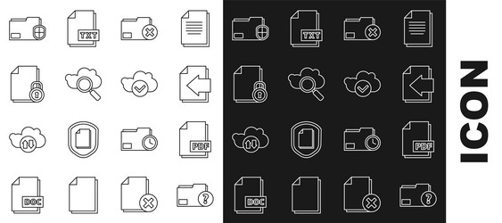 set line unknown document folder pdf file next vector image