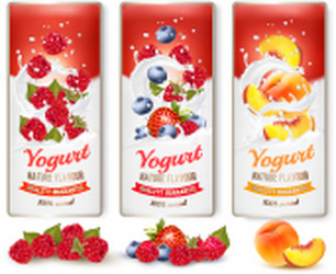 set of banners with berries and fruit falling vector image