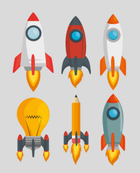 Start up launcher set rockets vector