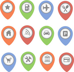 set of map pointers with icons isolated vector image