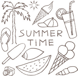 Set of summer sketches hand drawn in pencil vector