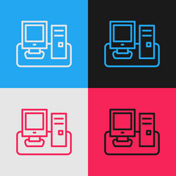 pop art line computer monitor with keyboard vector image