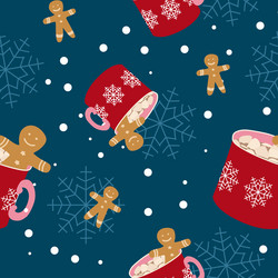 seamless pattern with hot cocoa in flat vector image