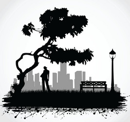 Lone Figure in Park Vector Image