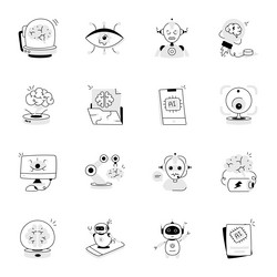 pack of artificial intelligence doodle icons vector