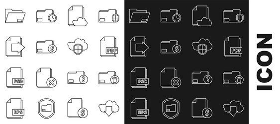 Set line cloud download delete folder pdf file vector