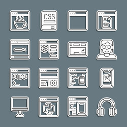 set line headphones mobile apps hacker or coder vector image