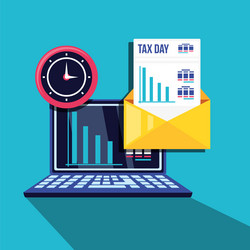 Tax day with laptop computer and set icons vector