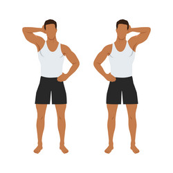 man doing side push neck stretch exercise while vector image