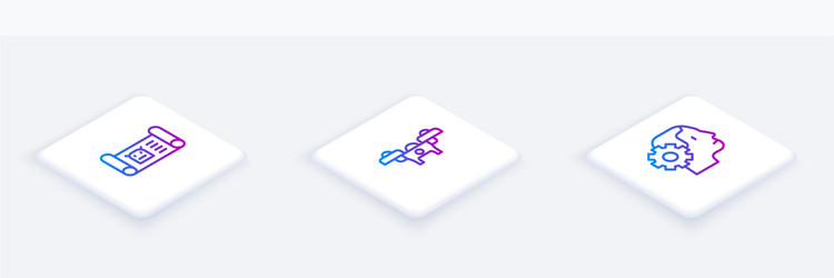 set isometric line robot blueprint drone vector image