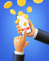 man using smartphone to pay via internet 3d vector image