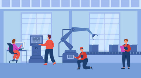 production process using robots and computers vector image