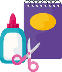 notebook with glue bottle and scissors vector