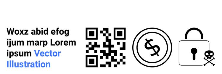 qr code currency symbol and padlock with skull vector image
