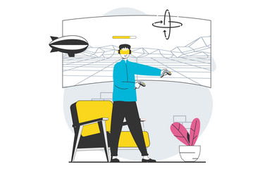 virtual reality concept with people scene in flat vector image