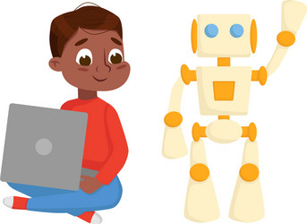 boy programming smart robot electronics education vector image