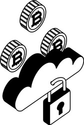 padlock with cloud computing and bitcoins vector image