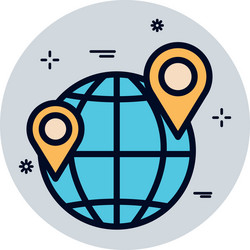 isolated global sphere and gps marks fill block vector image