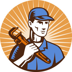Retro Plumber with Wrench Vector Image