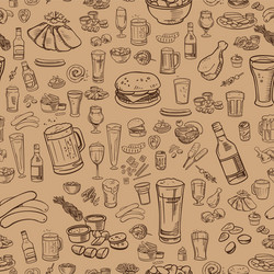 sketchy beer and snacks seamless background vector