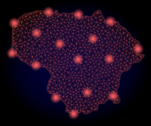 polygonal network mesh map of lithuania with red vector image