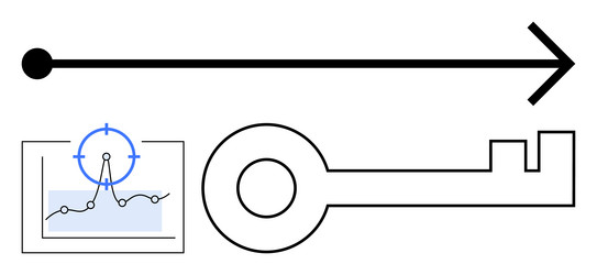 arrow with targeted data chart and key vector image