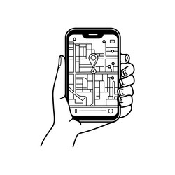 hand holding phone with gps map navigation icon vector image