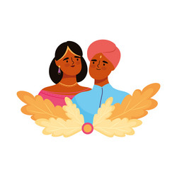 Indian couple with leafs Royalty Free Vector Image