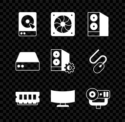 set hard disk drive hdd computer cooler case vector image