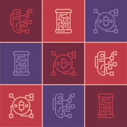 set line humanoid robot blockchain technology vector image