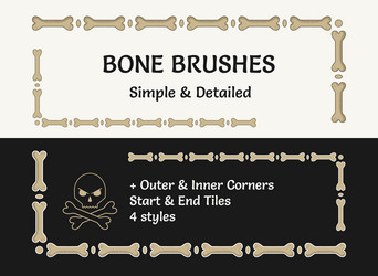 set of 4 pattern brushes with bones for halloween vector image