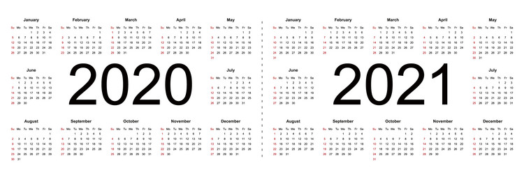 Simple calendar layout for 2020 and 2021 years vector