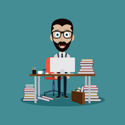 stressful businessman working behind office desk vector