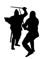 knights in armor with sword fight silhouette Vector Image