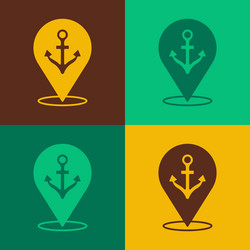 pop art map pointer with anchor icon isolated vector image