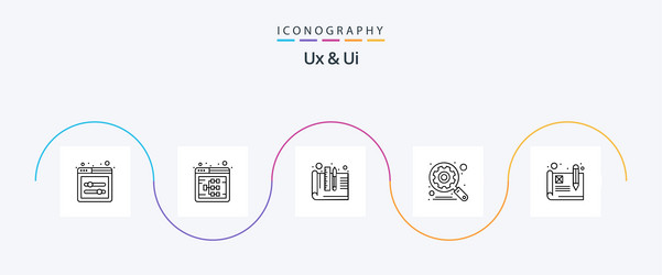 ux and ui line 5 icon pack including usability vector